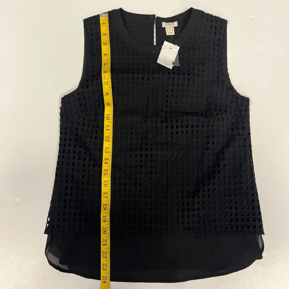 NWT J.Crew Eyelet Tank Top‎ Sleeveless Layered Black Casual Blouse Size 2